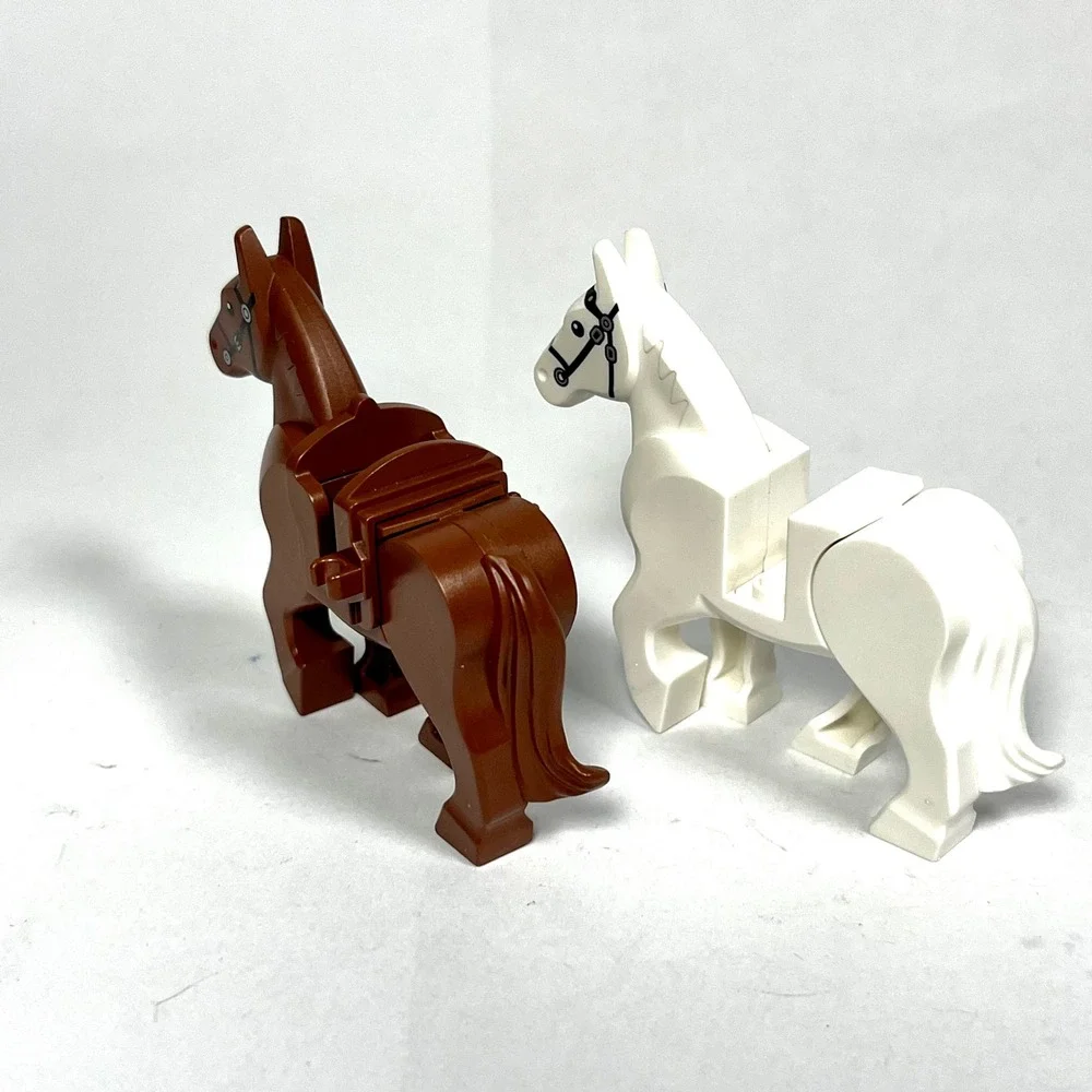 LEGO Animals Lot 2 Horses Movable Legs Reddish Brown White Bridle Castle Western